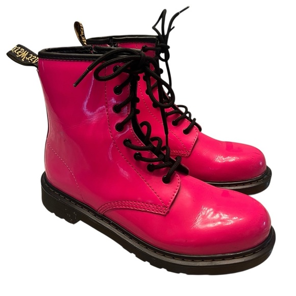 Hot Pink Doc Dr. Martens Patent Leather Delaney 8 Eye Boots Womens US 7 - Picture 1 of 10